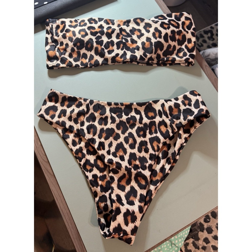 SHEIN Leopard Print 2 Piece Bikini Set Bandeau Top Cups XL NWOT